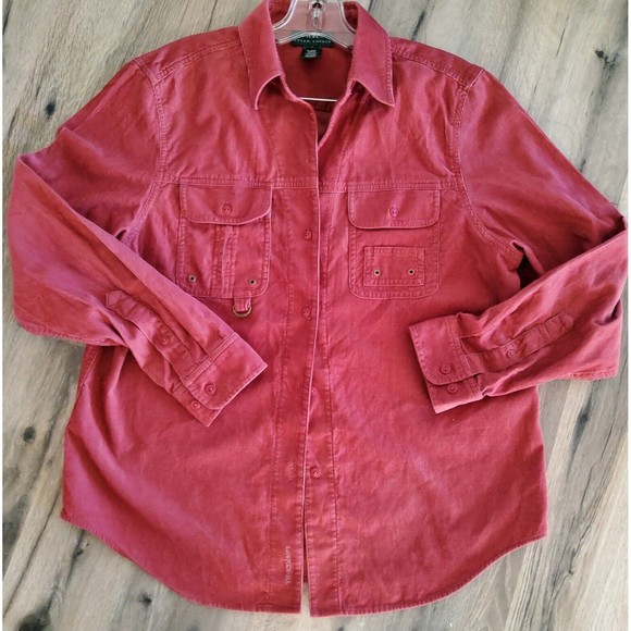 Lauren Ralph Lauren Corduroy Shacket Women's Shirt Size Large Burgundy - Picture 2 of 6